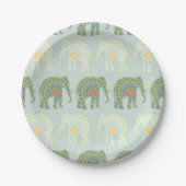 Elephant en Mandala in Light Green Papieren Bordje (Voorkant)