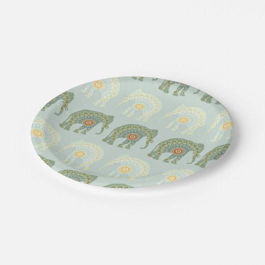 Elephant en Mandala in Light Green Papieren Bordje (Gekanteld)