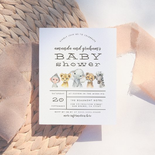 Elephant en Oerwoud Friends Rustisch Baby shower Uitnodiging Briefkaart