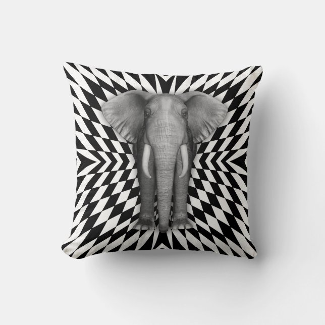 Elephant en optisch patroonontwerp, Zany Pattern Kussen (Voorkant)