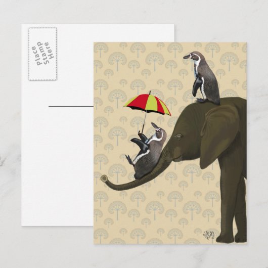 Elephant en pinguïns briefkaart (Voorkant / Achterkant)