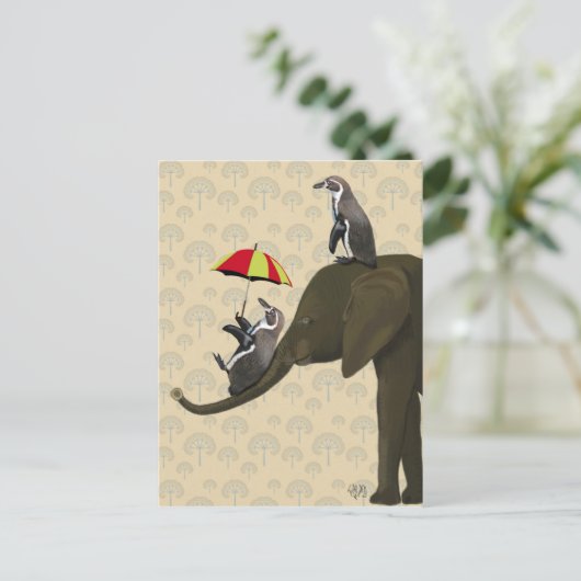 Elephant en pinguïns briefkaart (Staand voorkant)