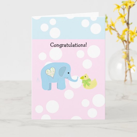 Elephant en Polka Dot Baby gefeliciteerd Kaart (Gele Bloem)