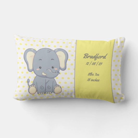 Elephant en Polka dots, Geel en Grijs Baby S Kussen (Achterkant)