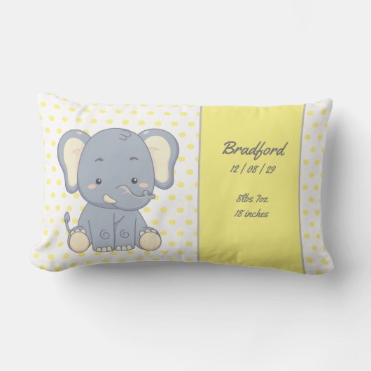 Elephant en Polka dots, Geel en Grijs Baby S Kussen (Voorkant)