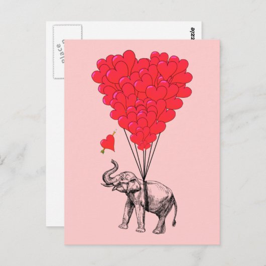 Elephant- en rode hartballonnen briefkaart (Voorkant / Achterkant)