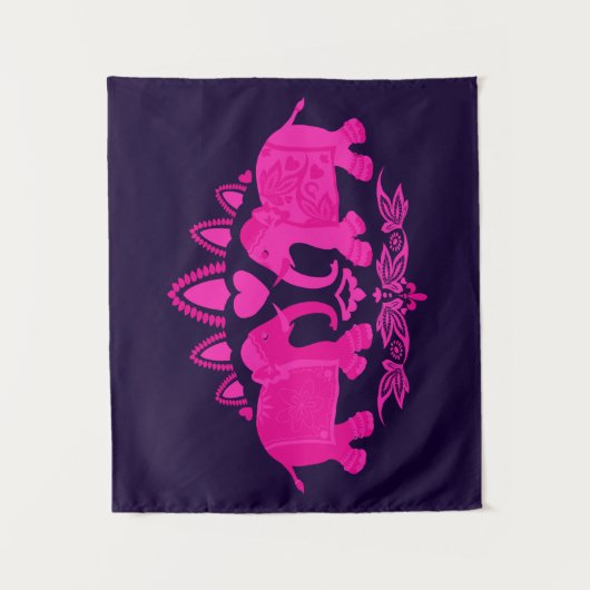 Elephant Ethnic Print Pink Blue Wandkleed (Voorkant)