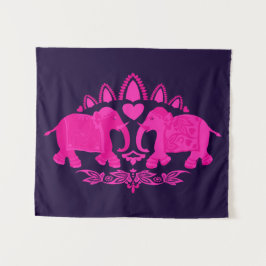 Elephant Ethnic Print Pink Blue Wandkleed