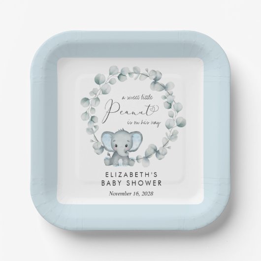 Elephant Eucalyptus Baby Boy Shower Papieren Bordje (Voorkant)