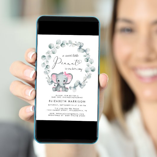 Elephant Eucalyptus Baby Girl Shower Kaart