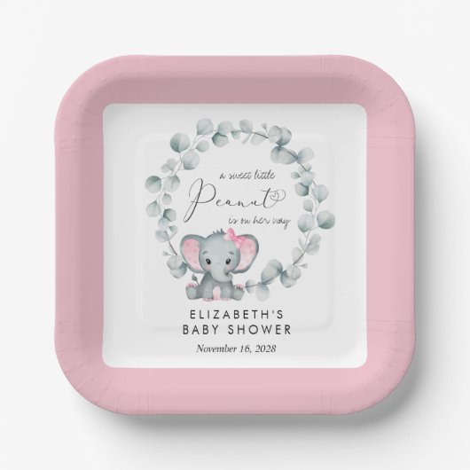 Elephant Eucalyptus Baby Girl Shower Papieren Bordje (Voorkant)