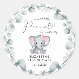 Elephant Eucalyptus Baby Girl Shower Ronde Sticker