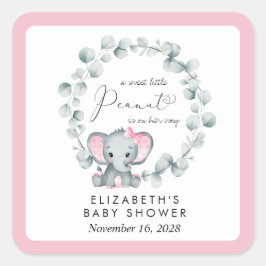 Elephant Eucalyptus Baby Girl Shower Vierkante Sticker