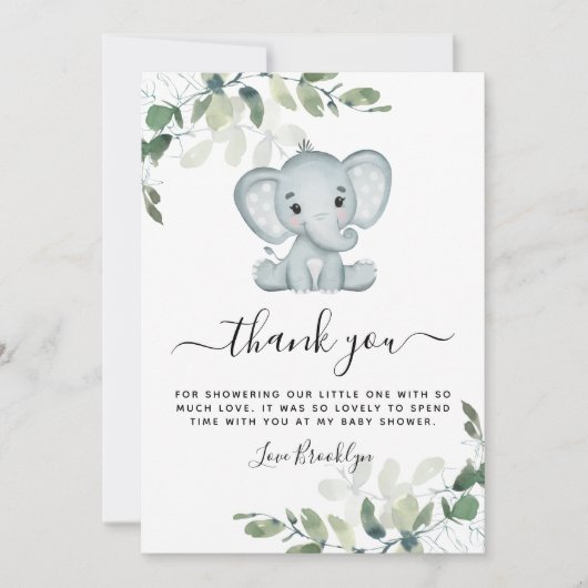 Elephant Eucalyptus Baby shower Bedankkaart (Voorkant)
