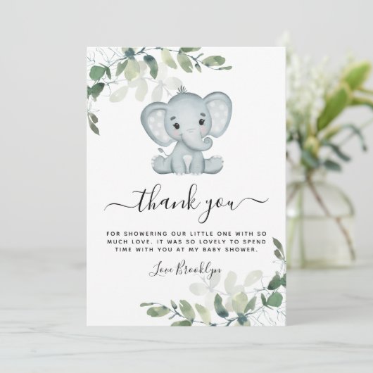 Elephant Eucalyptus Baby shower Bedankkaart (Staand voorkant)