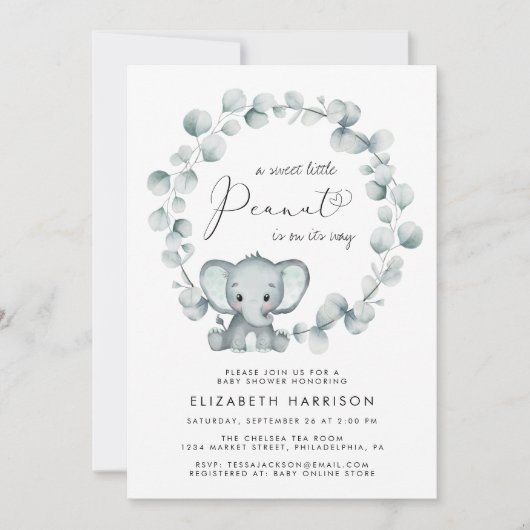 Elephant Eucalyptus Baby shower Kaart (Voorkant)