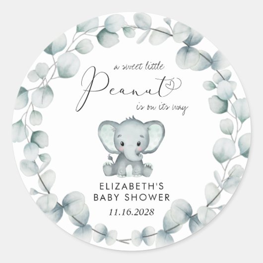 Elephant Eucalyptus Baby shower Ronde Sticker (Voorkant)