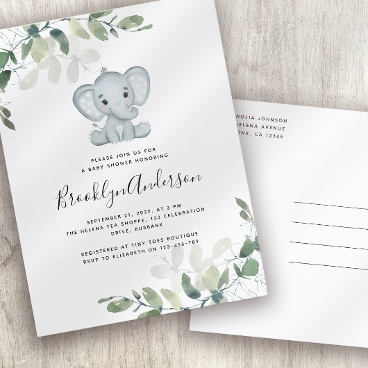 Elephant Eucalyptus Baby shower Uitnodiging