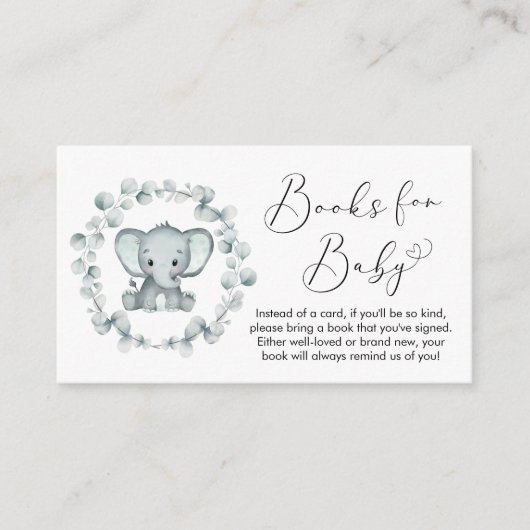 Elephant Eucalyptus Books for Baby shower Informatiekaartje (Voorkant)