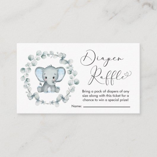 Elephant Eucalyptus Diaper Raffle Baby Boy Shower Informatiekaartje (Voorkant)