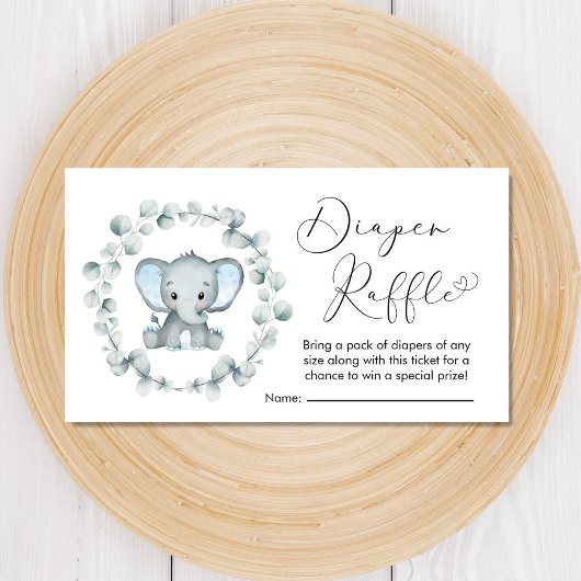 Elephant Eucalyptus Diaper Raffle Baby Boy Shower Informatiekaartje