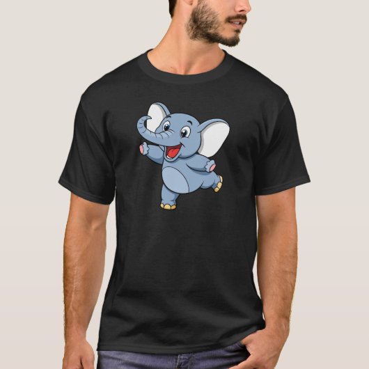 Elephant Excited, Joyful Cartoon Elephant T-shirt (Voorkant)