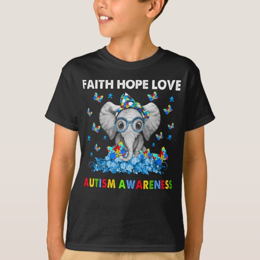 Elephant Faith Hope Love Autisme Awareness T-shirt (Voorkant)