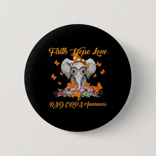 Elephant Faith Hope Love RSD CRPS Awareness Ronde Button 5,7 Cm (Voorkant)