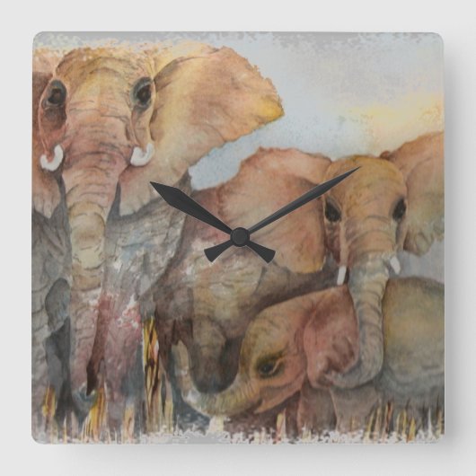 ELEPHANT FAMILIE VIERKANTE KLOK (Voorkant)