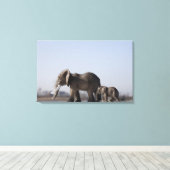 Elephant Family background blue sky Canvas Afdruk (Insitu (Houten vloer))