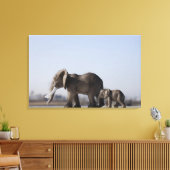 Elephant Family background blue sky Canvas Afdruk (Insitu (Woonkamer))