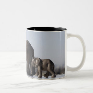 Elephant Family background blue sky Tweekleurige Koffiemok