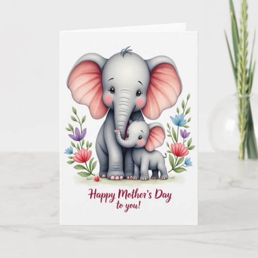 Elephant Family Floral Pattern Card Kaart (Voorkant)