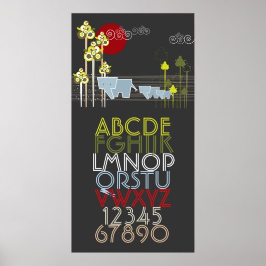 Elephant Family in Forest Alphabets & Numbers Poster (Voorkant)