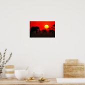 Elephant Family  in Sunset Poster (Keuken)