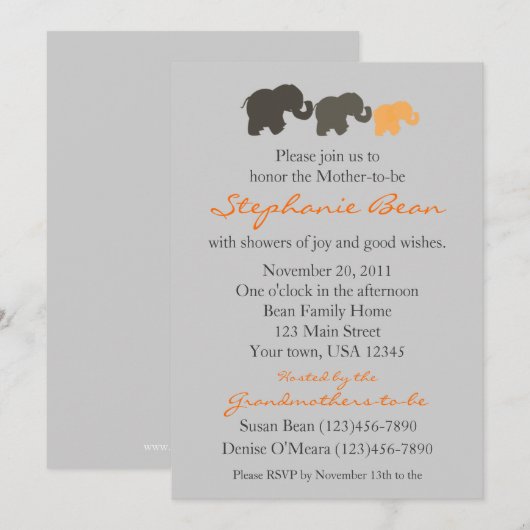 Elephant Family Invitation Kaart (Voorkant / Achterkant)