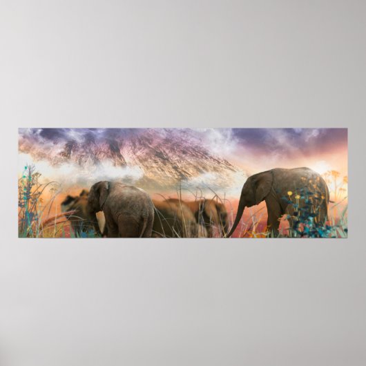 Elephant Family of Mount Kilimanjaro Poster (Voorkant)