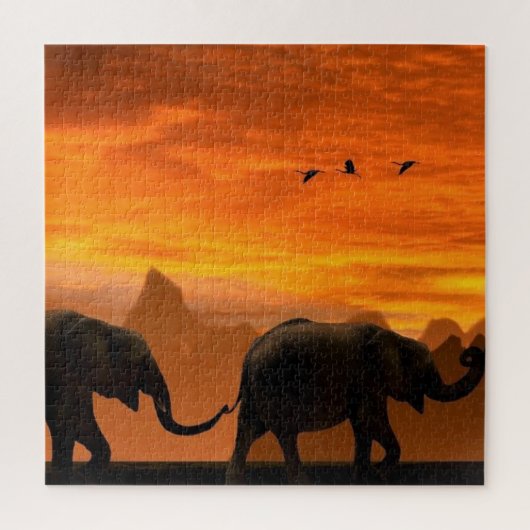 Elephant Family Puzzle Sunset Legpuzzel (Verticaal)
