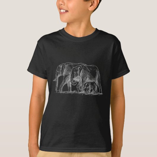 Elephant Family Sketch Cute Safari Animals T-shirt (Voorkant)