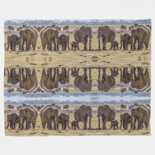 Elephant Family Walking Fleece Deken (Voorkant (Horizontaal))