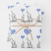 Elephant Family with Blue Heart Balloons Inpakpapier Vel (In situ)