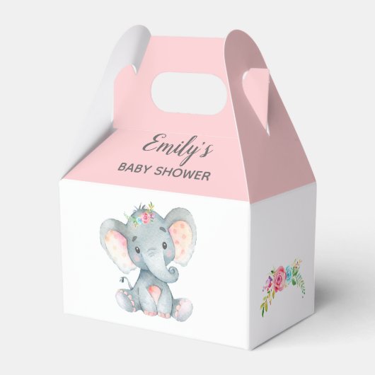 Elephant Favor Box (Girl Baby shower / Birthday) Bedankdoosjes (Voorkant Zijde)