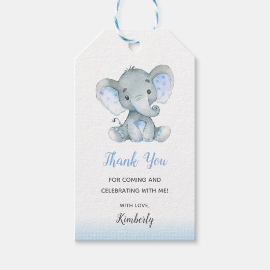 Elephant Favor Cadeau Labels - Jongens Baby shower Cadeaulabel (Voorkant)