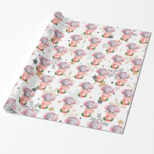 Elephant Feestdagen aanpassen Cadeaupapier (Uitgerold)