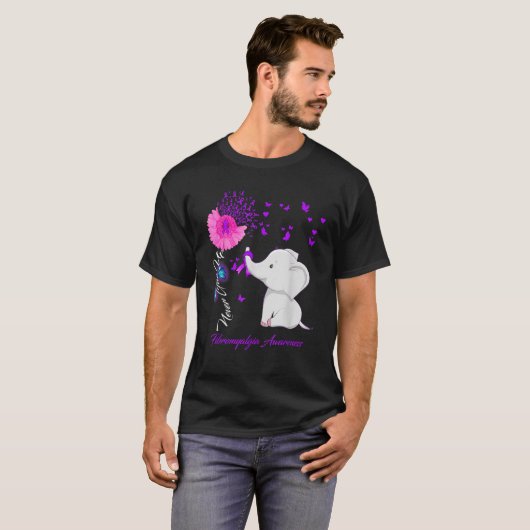 Elephant Fibromyalgia Awareness Fibromyalgia Ribbo T-shirt (Voorkant volledig)