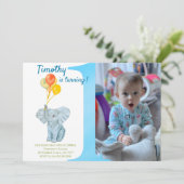 Elephant First Birthday Boy Kaart (Staand voorkant)