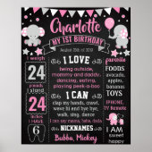 Elephant First Birthday chalkboard Poster (Voorkant)