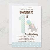 Elephant First Birthday Invitation (blauw) Kaart (Voorkant)