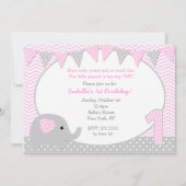 Elephant First Birthday Party Invitations Kaart (Voorkant)