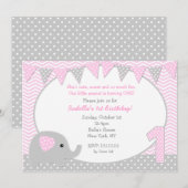 Elephant First Birthday Party Invitations Kaart (Voorkant / Achterkant)